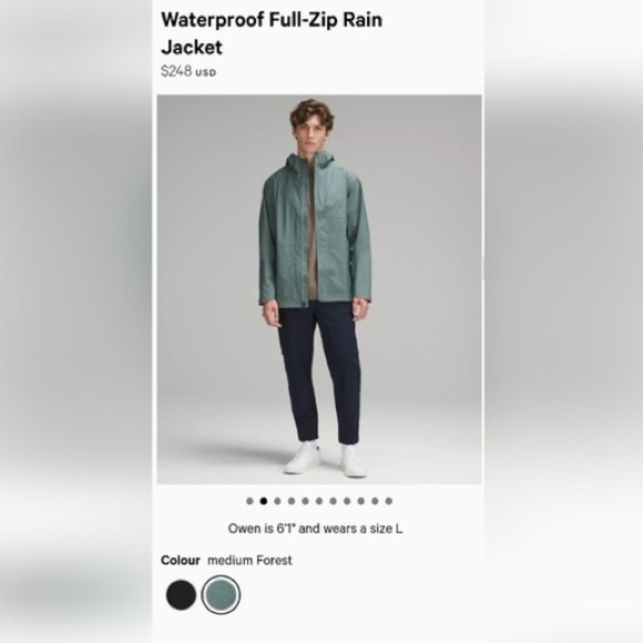 Lululemon Men’s Waterproof Full-Zip Rain Jacket-Medium Forest Green/Small - Picture 5 of 15